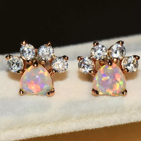 Jewelry - *Just Arrived* White Opal Dog Paw Stud Earrings